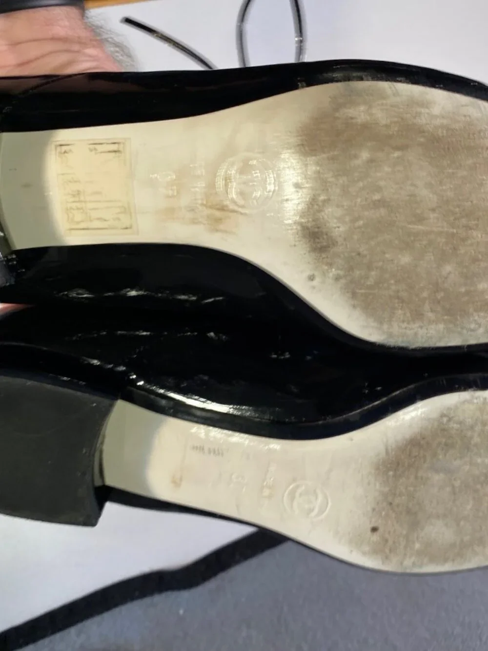 CHANEL Black Patent Leather Square Toe Oxfords Loafers 37 Italy